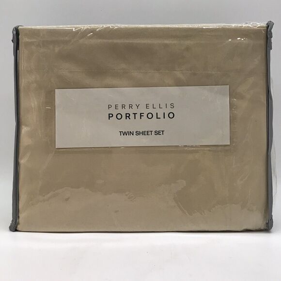 NEW Perry Ellis Portfolio Twin Sheet Set Tan Poly Microfiber Wrinkle Resistant - Picture 1 of 7